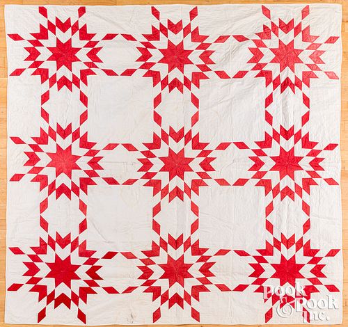 Red and white pieced quilt, ca. 1900, 80" x 86".