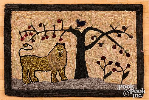 American hooked rug with lion, mid 20th c.