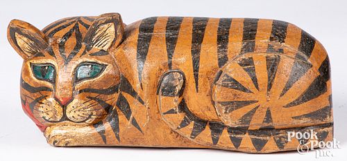 Pam Schifferl carved and painted recumbent cat