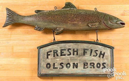 Contemporary carved & painted fish trade sign