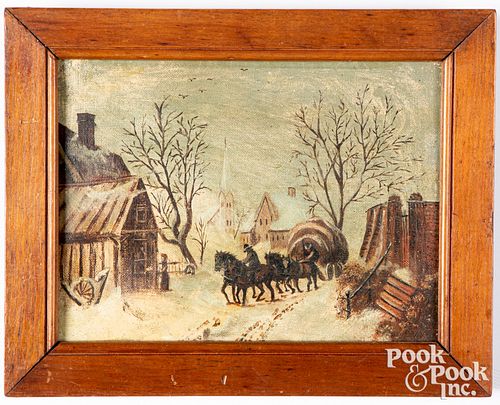 Small oil on canvas winter landscape, late 19th c.