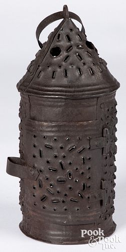 Punched tin lantern, 19th c., 11" h.