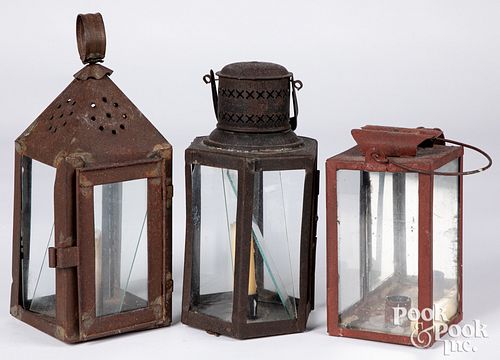 Three tin carry lanterns, 19th c.