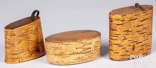 Three Woodlands birch bark boxes, 19th c.
