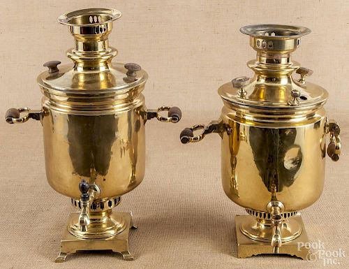 Two brass samovars, 19th c.