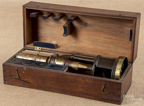 Brass and iron microscope, 19th c.