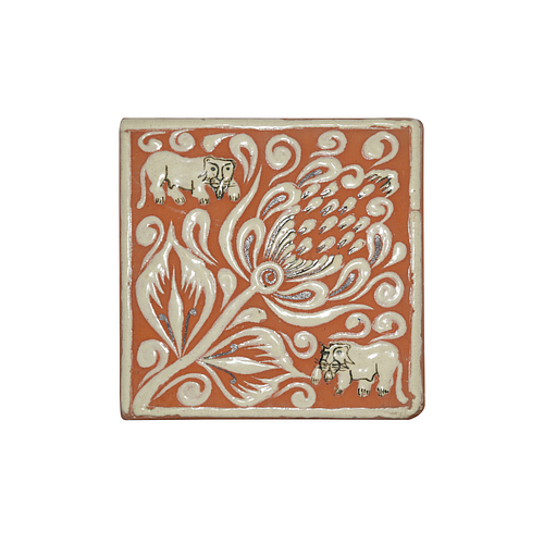 Elegant lion and flowers hand painted tiles.  260 pieces. They can be purchased in groups of ten. 