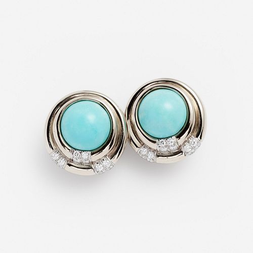 Charles Turi Turquoise Diamond Button Earrings, 18k