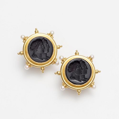 Elizabeth Locke Venetian Glass Intaglio Pearl Earrings