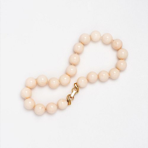 Angel Skin Coral Bead / 18K Necklace 