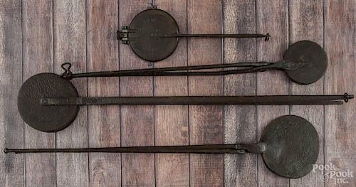 Four iron wafer irons, 19th c.