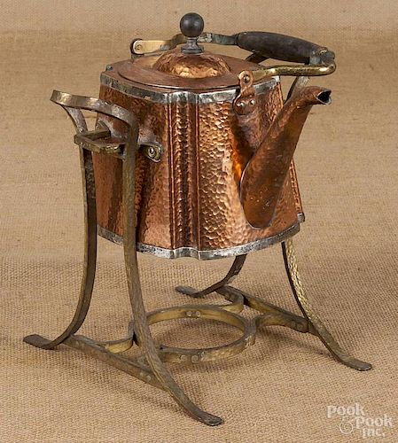 Joseph Heinrich hand hammer copper and sterling silver tea kettle