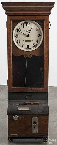 Simplex oak Time Recorder time clock, ca. 1900
