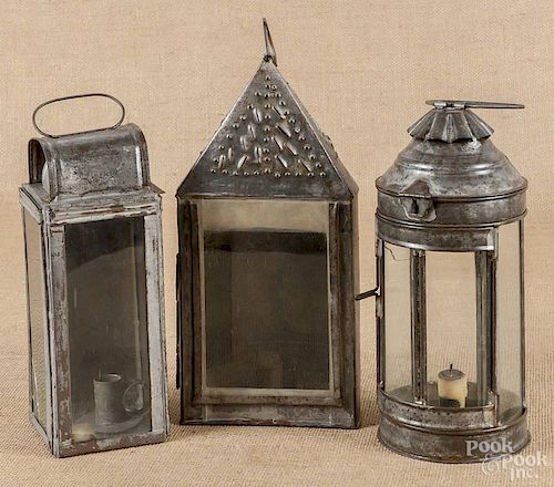 Three early American tin lanterns, 19th c.