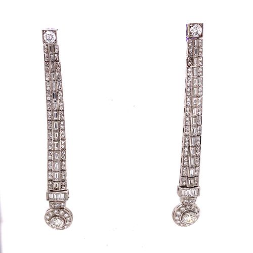 Art Deco Platinum Diamond Drop Earringsت