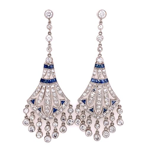 Platinum Diamond Sapphire Chandelier Earrings