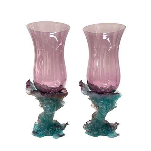 Pair of Daum Crystal Pate De Verre Vase and Dish