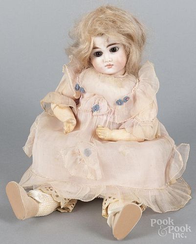 Bisque Belton-type doll, incised 183 and 3, with brown paperweight eyes, a closed mouth