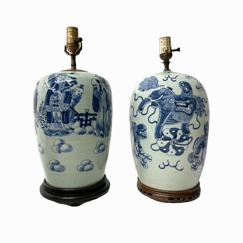 2 Antique Celadon Chinese Lamps