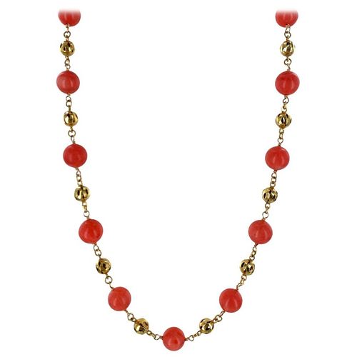Tiffany & Co. Coral 18K Yellow Gold Bead Necklace