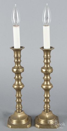 Pair of Victorian brass candlesticks, late 19th c., 12'' h.