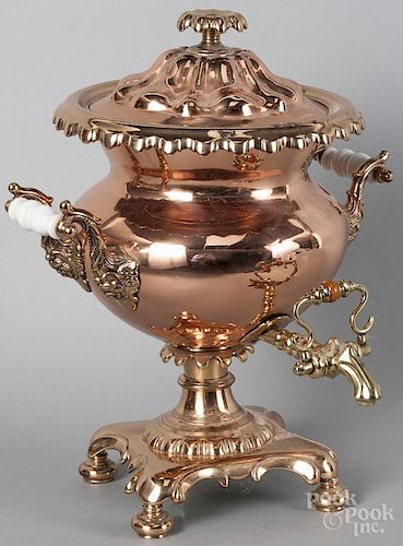Georgian brass and copper samovar, early 20th c., 17 1/2'' h.
