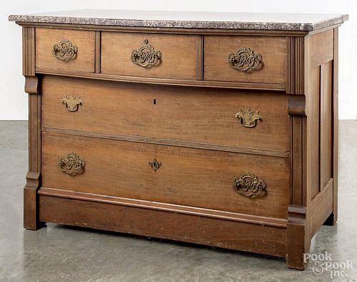 Victorian walnut marble top chest of drawers