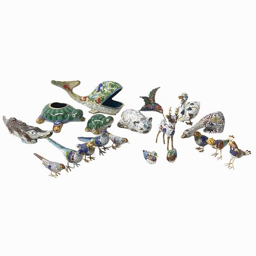 Lot of 18 Chinese Cloisonne Miniature Animals