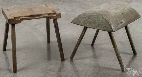 Two primitive painted work stools, 19th c.