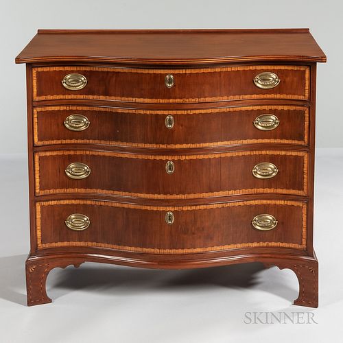 Inlaid Cherry Serpentine Chest of Four Drawers