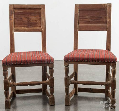 Pair of George I yellow pine side chairs, ca. 1760