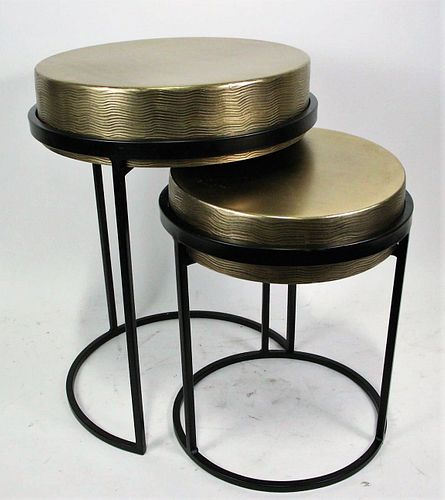 TEXTURED BRASS TOP NEST OF TABLES