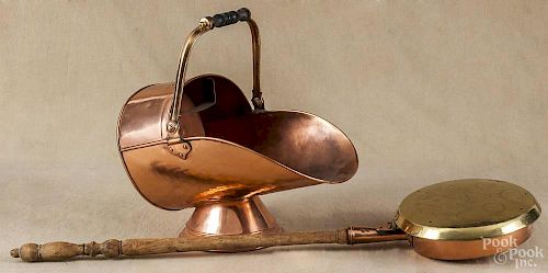 Brass and copper bedwarmer, 19th c.