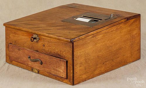 Mahogany and brass cash box, 19th c.