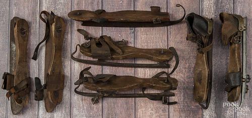 Three pairs of wooden ice skates, 19th c.