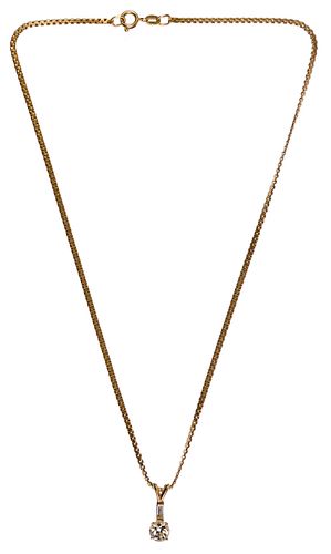 14k Gold and Diamond Pendant and 18k Gold Necklace