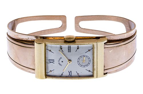 14k Gold Case Wrist Watch on 10k Gold Cuff Band
