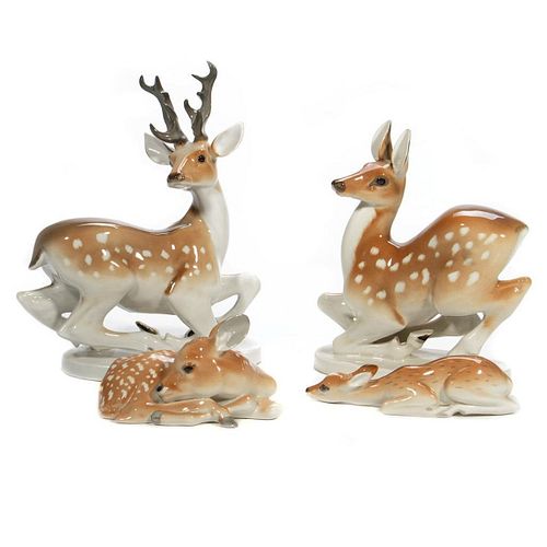 Russian Lomonosov Porcelain Group of Deer
