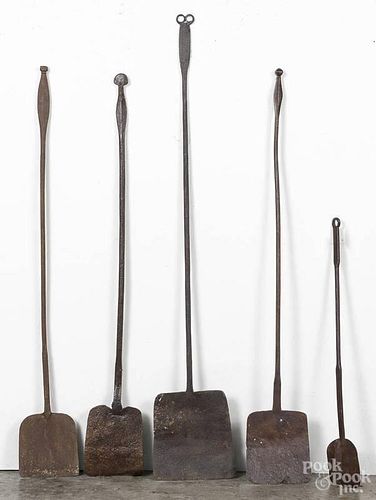 Five wrought iron peels, ca. 1800