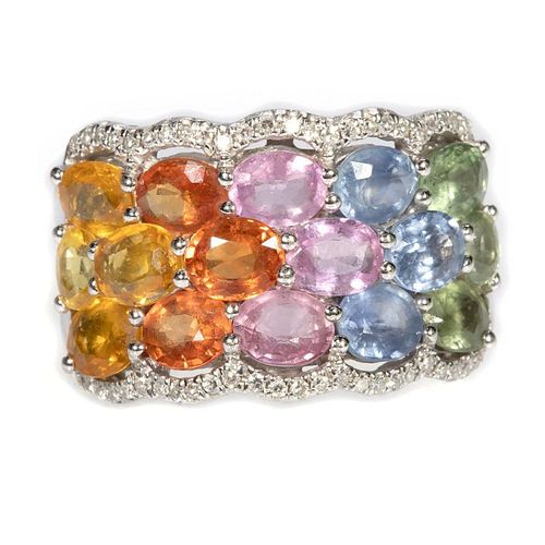 EFFY multi-color sapphire, diamond & 14k white gold ring