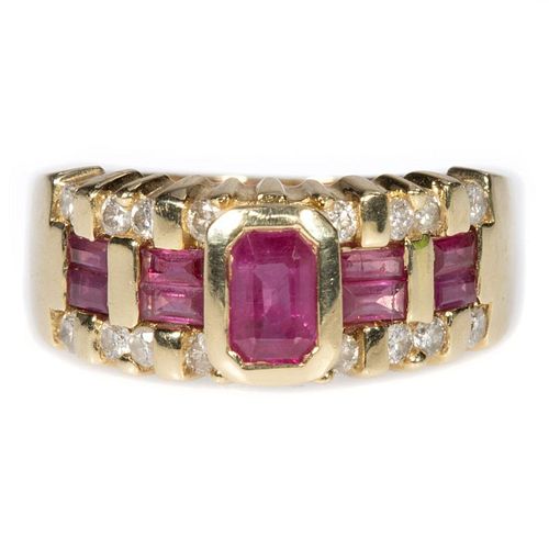 Ruby, diamond and 14k gold ring