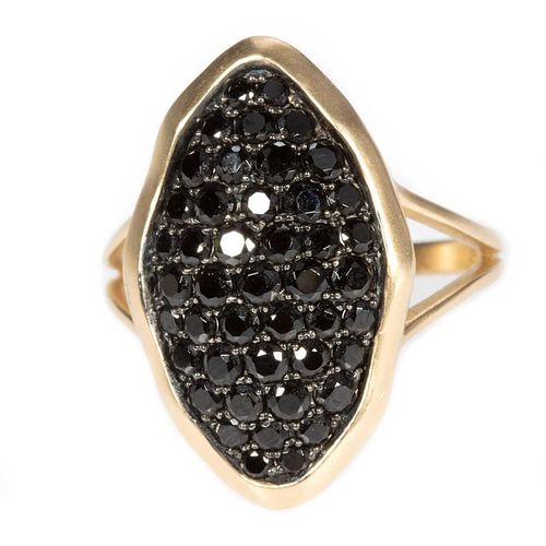 Black spinel and 14k gold ring