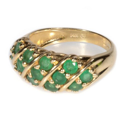 Emerald and 14k gold dome ring