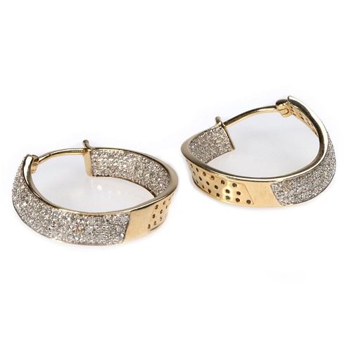 Pair of diamond and 14k gold hoop earrings