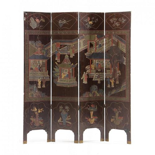 Chinese Four Panel Floor Screen