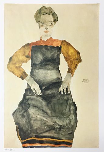 Egon Schiele  (After) - Girl Sitting in Black Apron