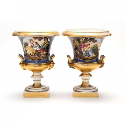 Pair of Paris Porcelain Mantle Urns