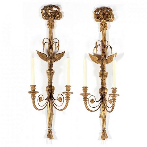 Pair of Italian Eagle Carved Gilt Wall Sconces