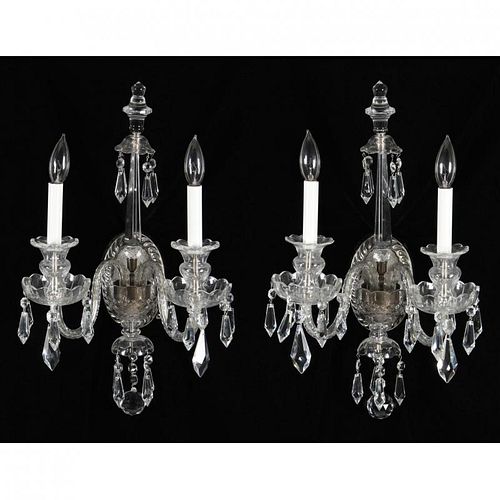 Pair of Vintage Crystal Double Light Wall Sconces