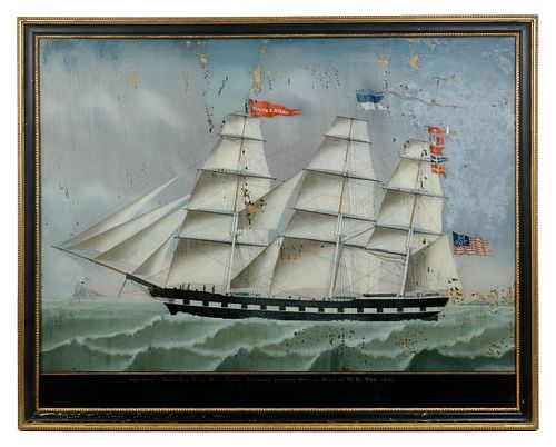 PERIOD REVERSE GLASS PAINTING OF THE SHIP "ROGER A HIERN OF NEW YORK"